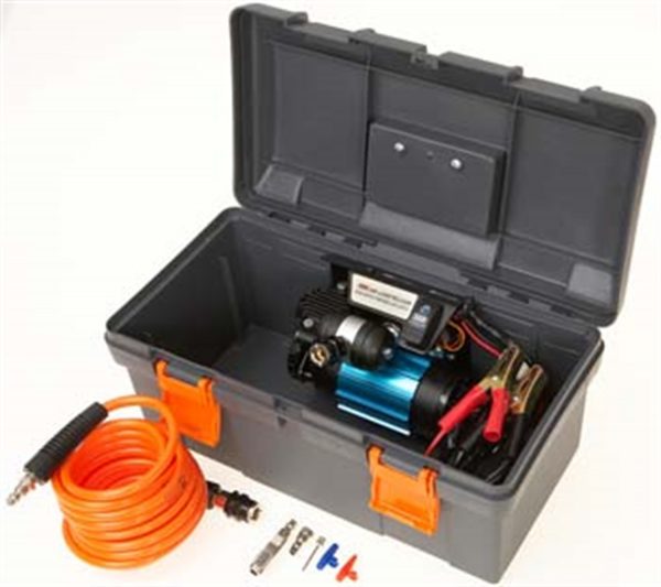 Air Compressor High Output Portable 12V Includes Carry Case 20 Ft. Air Hose Battery Clips Inflation Fittings